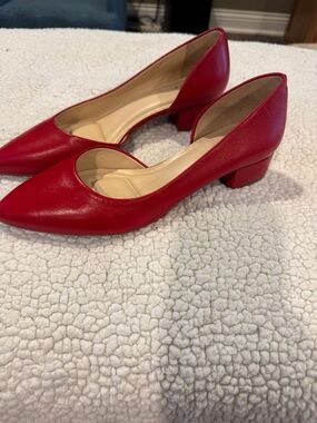 Alex Marie Red Low Block Heel Pointed Pumps